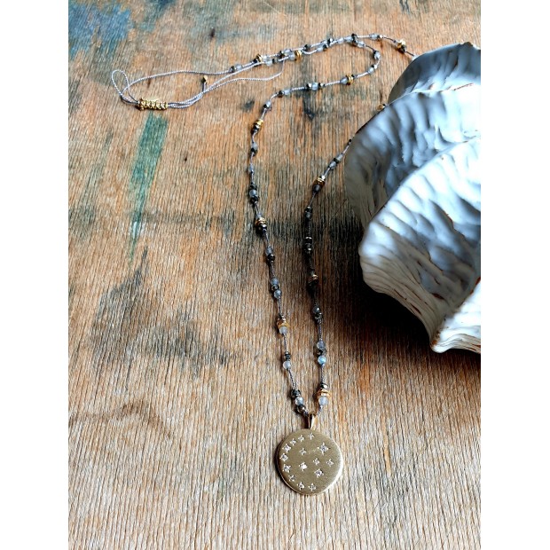 Hanka IN kaklo papuošalas su piritu, labradoritu ir cirkoniu